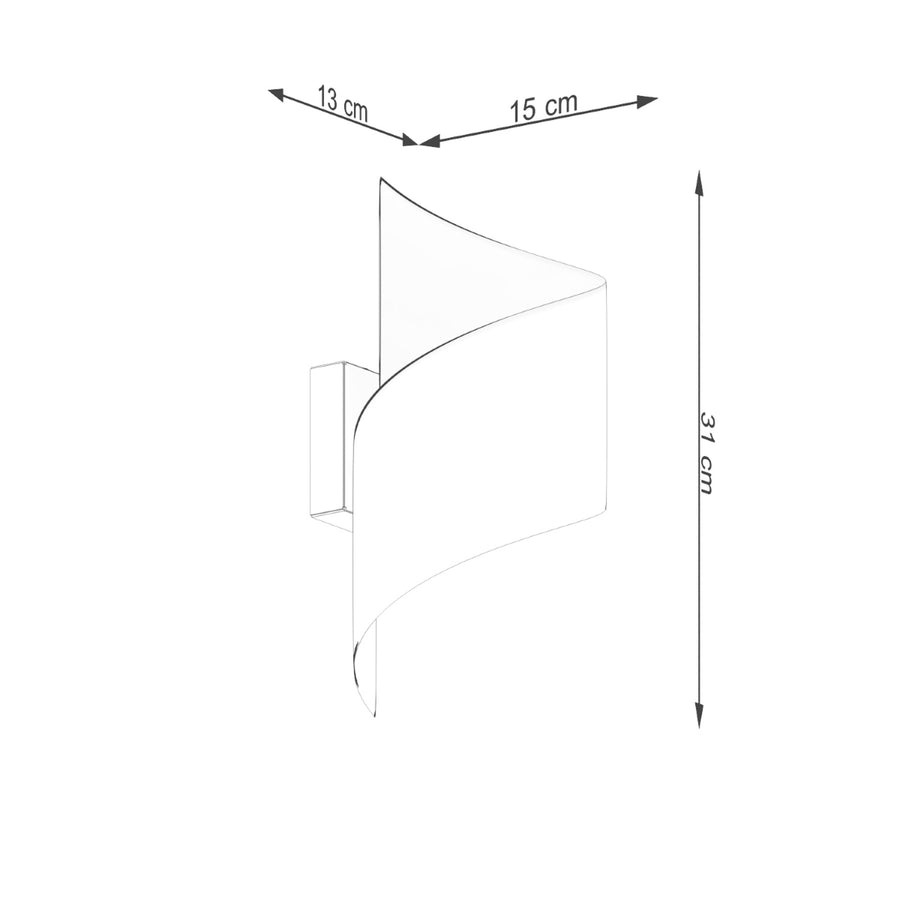 Schéma coté indiquant 13 cm de profondeur, 15 cm de largeur, 31 cm de hauteur