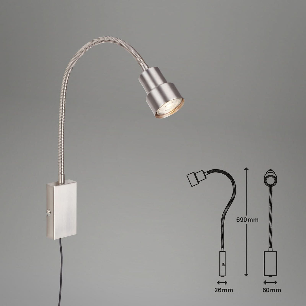 Applique murale Tusi en métal, nickel mat, hauteur 69 cm