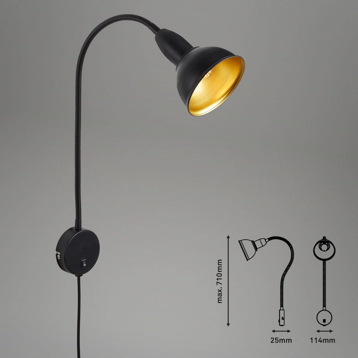 Applique murale Hygge Comfort en métal, noir et or, hauteur 71 cm