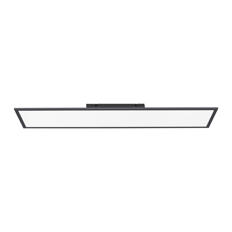 Plafonnier rectangulaire noir et blanc vu de face sur fond blanc