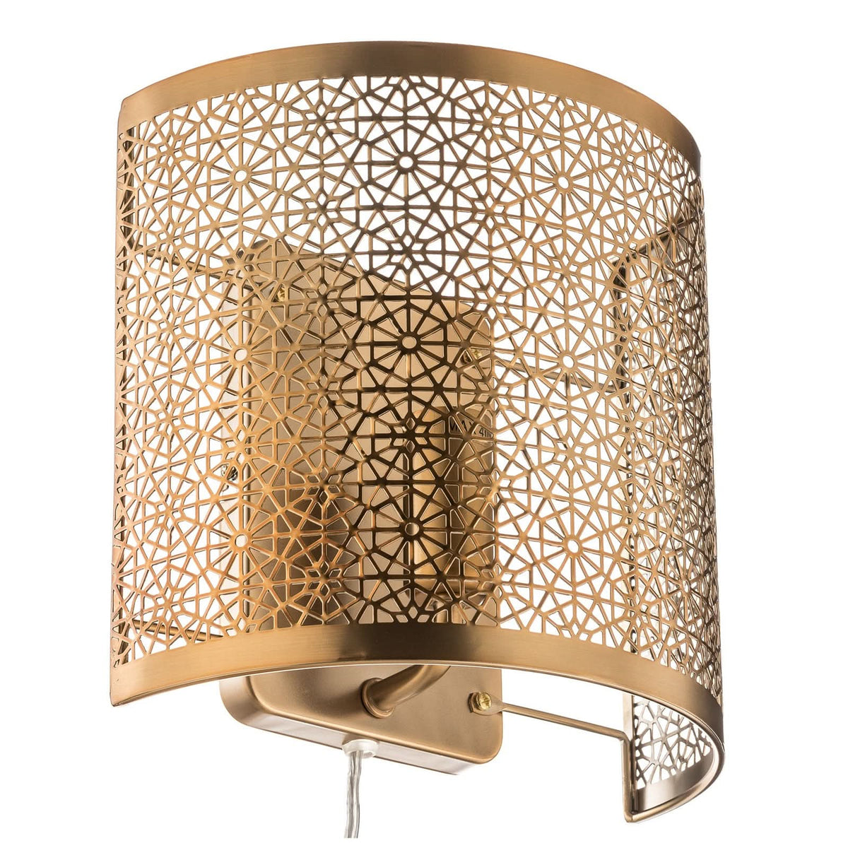 Vue produit sur fond blanc, applique en laiton avec fixation arrière apparente.