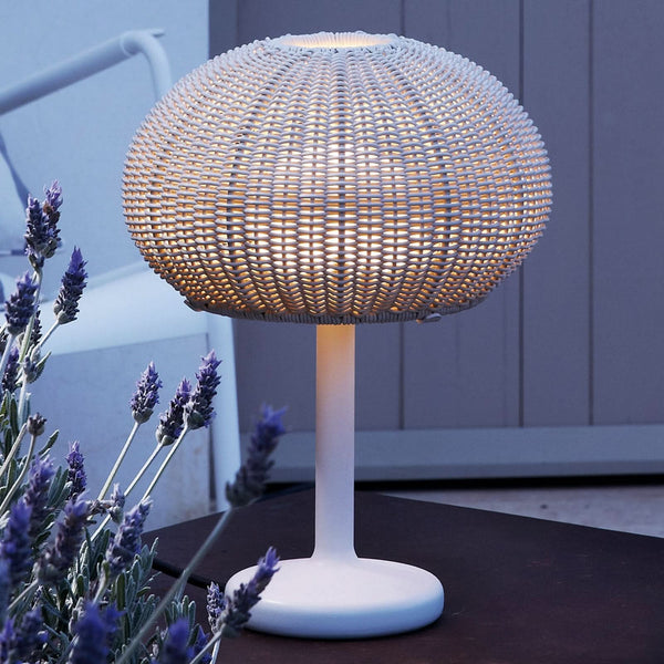 Lampe à poser d'extérieur LED Garota Mini, blanc et beige, Ø 27 cm, IP65