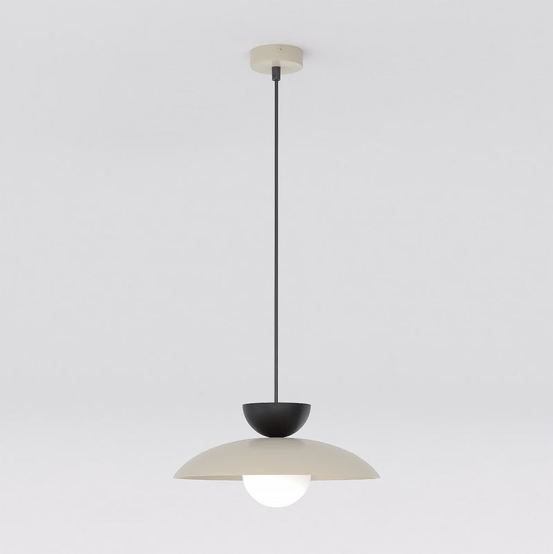 Suspension Mulan beige et noire, verre blanc