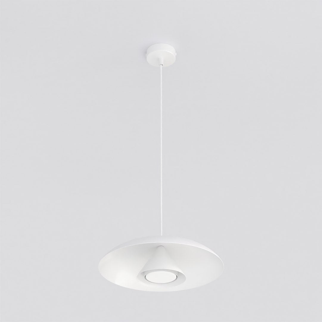 Vue de dessous montrant le cône interne et le cercle lumineux central du luminaire
