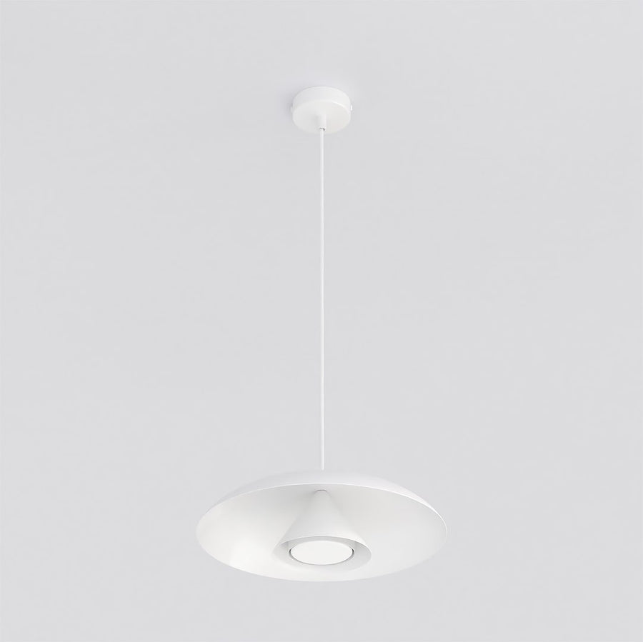 Vue de dessous montrant le cône interne et le cercle lumineux central du luminaire