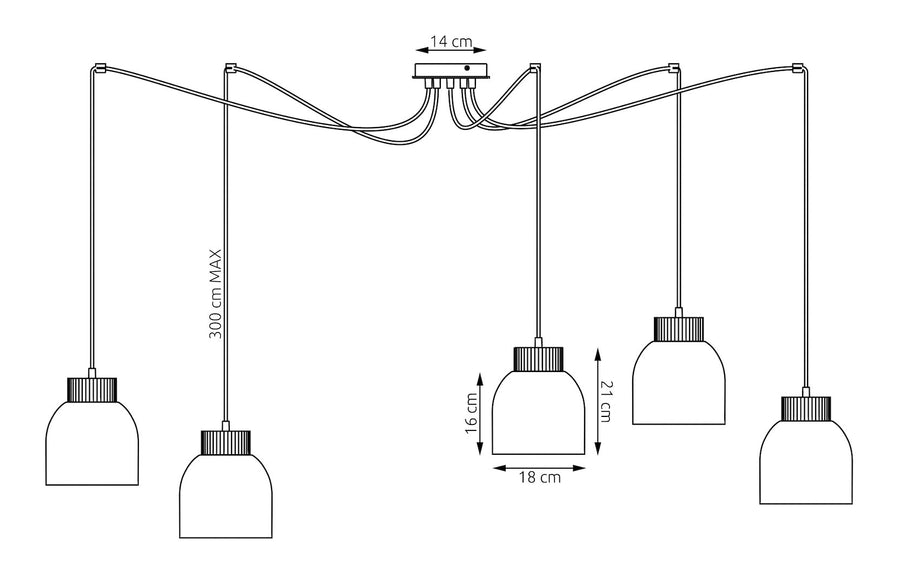 Suspension Kru 5 lumières noire, bois