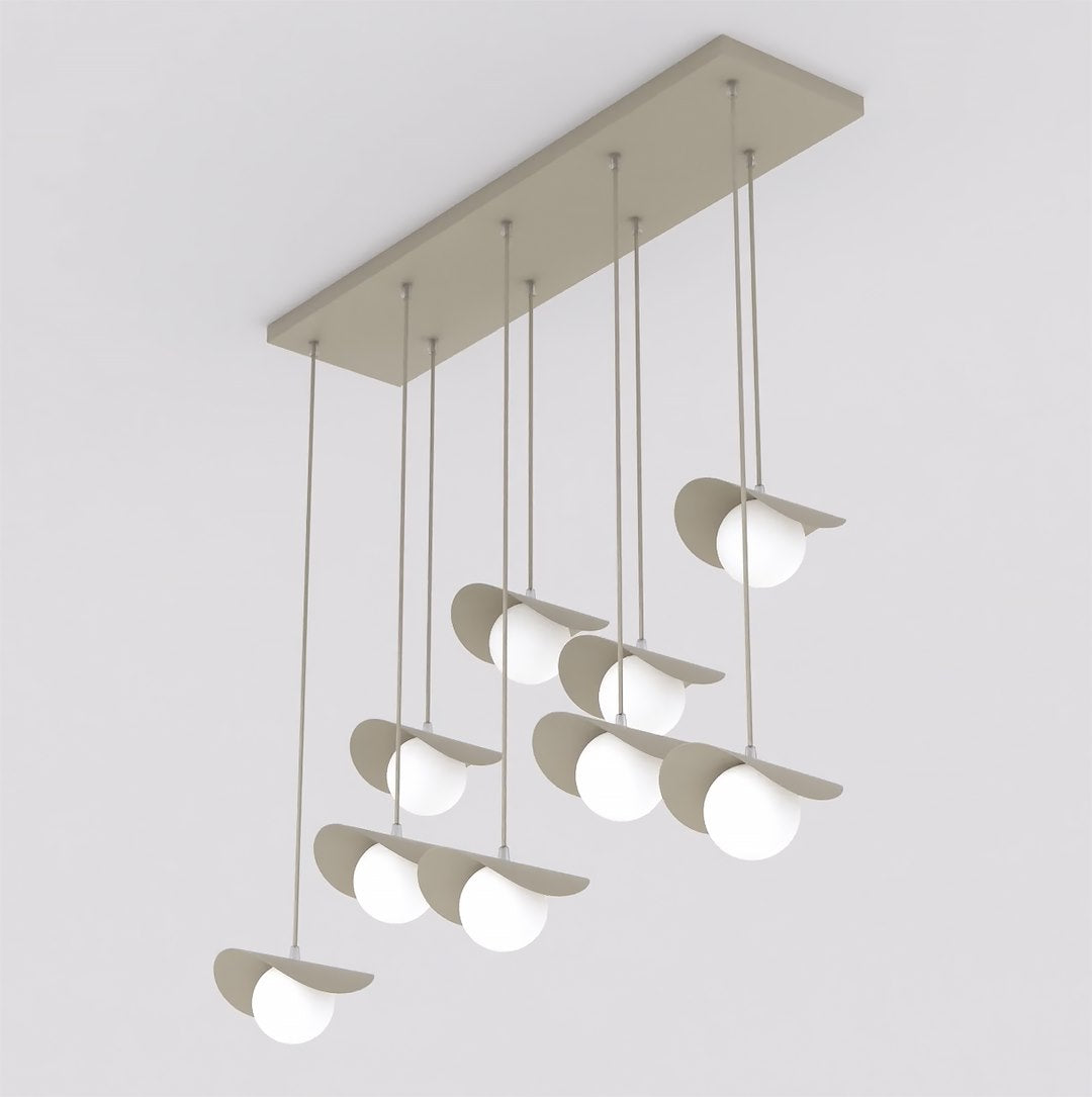 Suspension Ritual 9 lumières beige, verre blanc