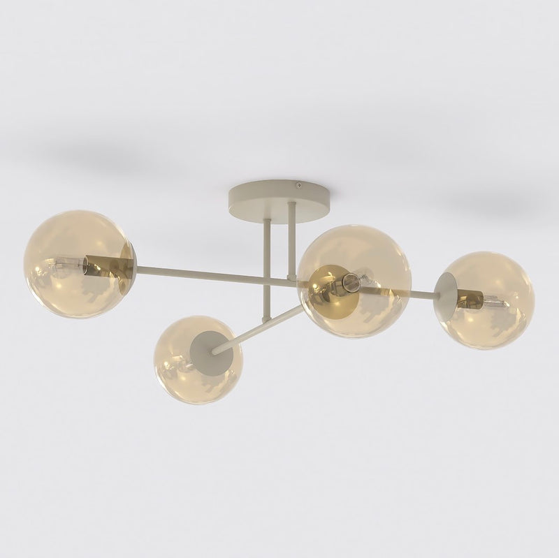 Plafonnier Roma 4 lumières beige, verre ambré