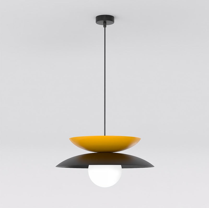 Suspension Nagoya noire et orange, verre blanc