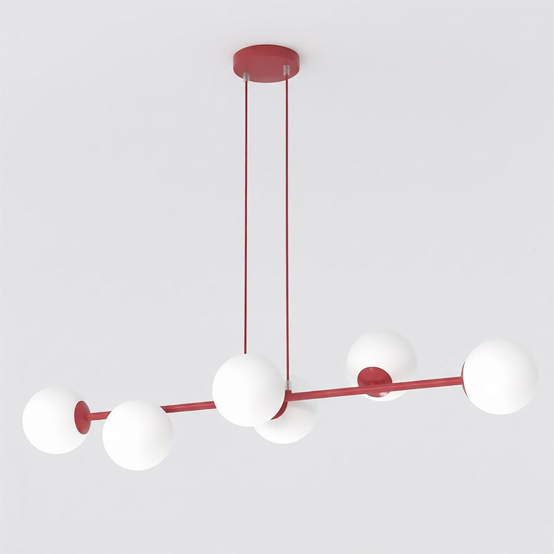 Suspension Magnus 6 lumières bordeaux, verre blanc
