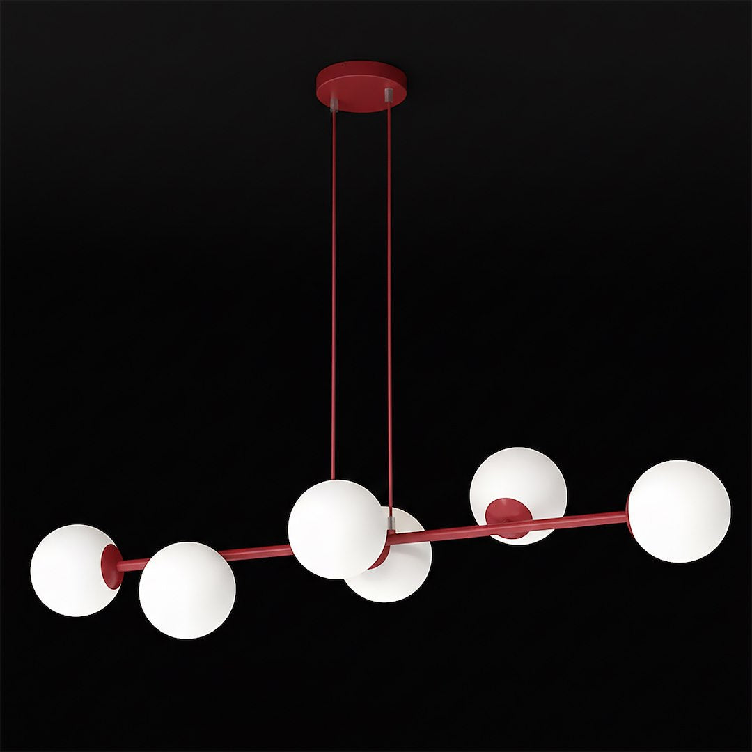 Suspension Magnus 6 lumières bordeaux, verre blanc