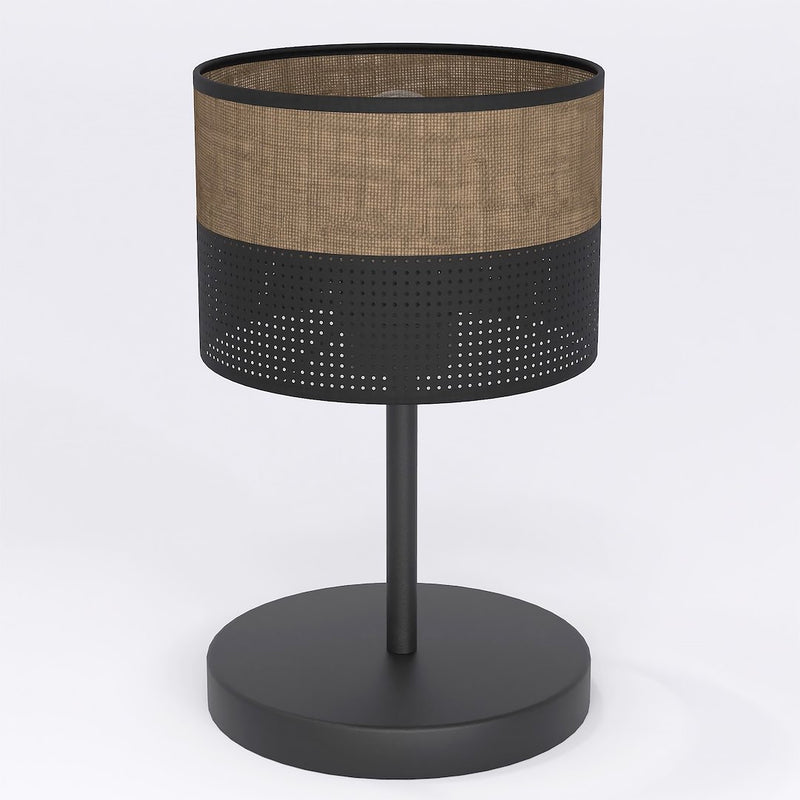 Lampe à poser Karbon noire, tissu marron