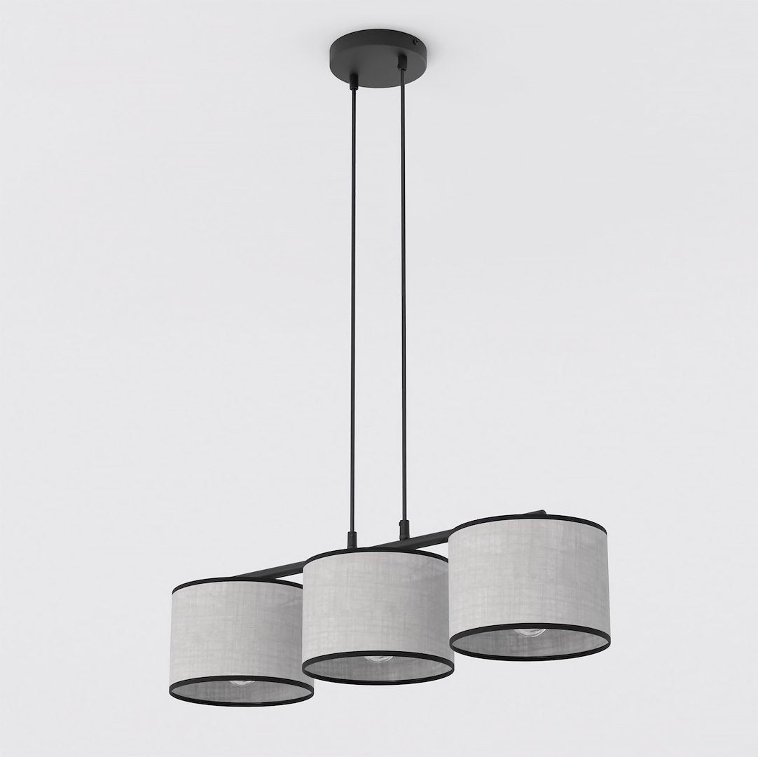 Suspension Eco 3 lumières grise, tissu gris