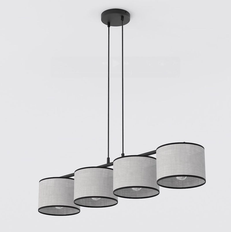 Suspension Eco 4 lumières grise et noire, tissu gris