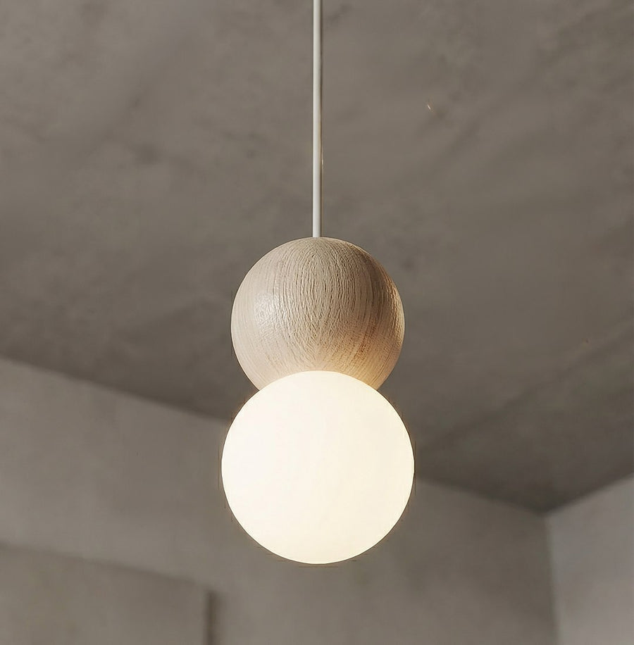 Suspension Loop 6 lumières beige, bois blanc