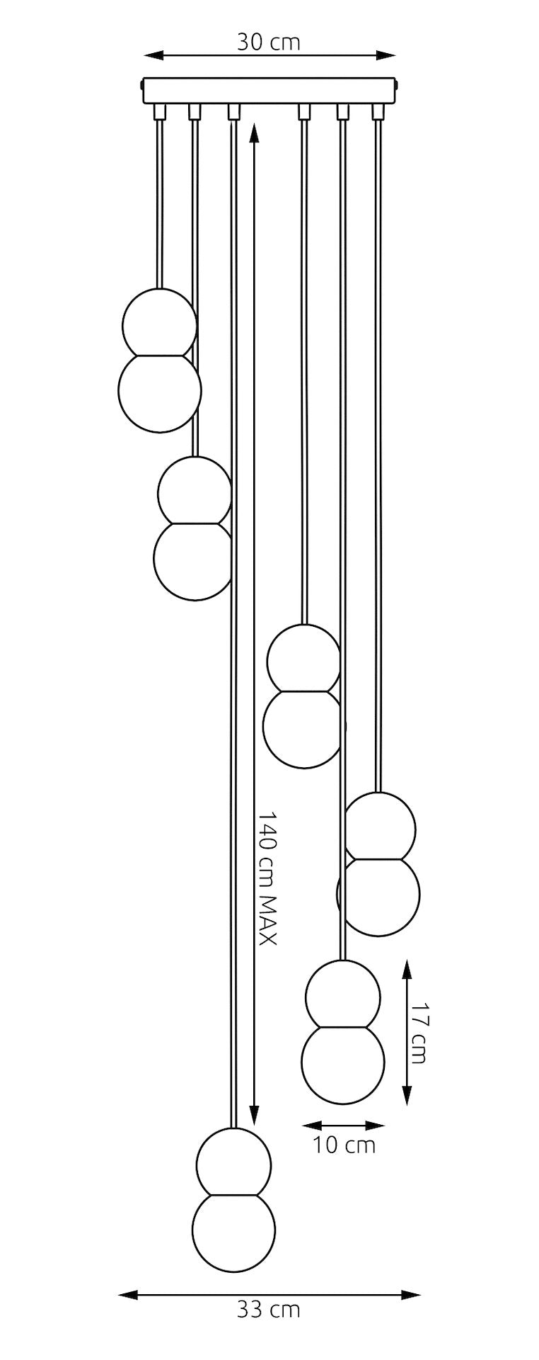 Suspension Loop 6 lumières noire, bois blanc