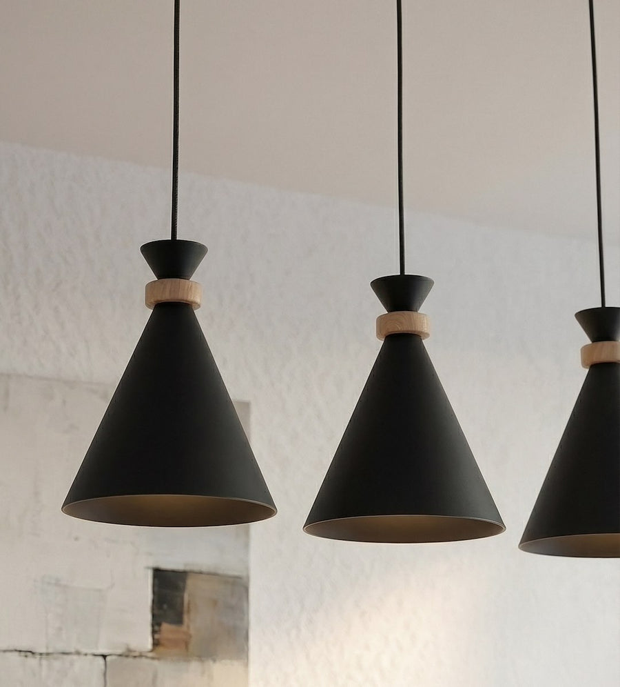Suspension Zero 3 lumières noire, bois