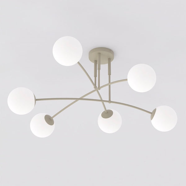 Plafonnier Pregos 6 lumières beige, verre blanc