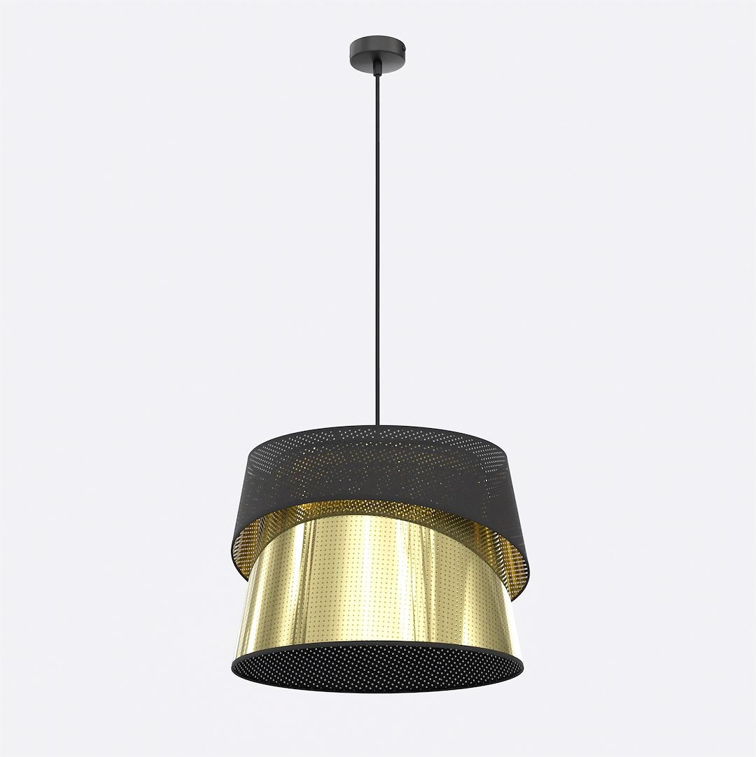 Vue rapprochée du bord inférieur noir perforé et de l'intérieur doré brillant