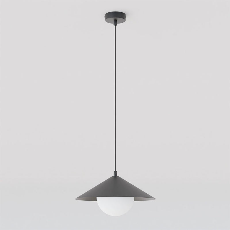 Suspension Mono noire, verre blanc, H 30 cm