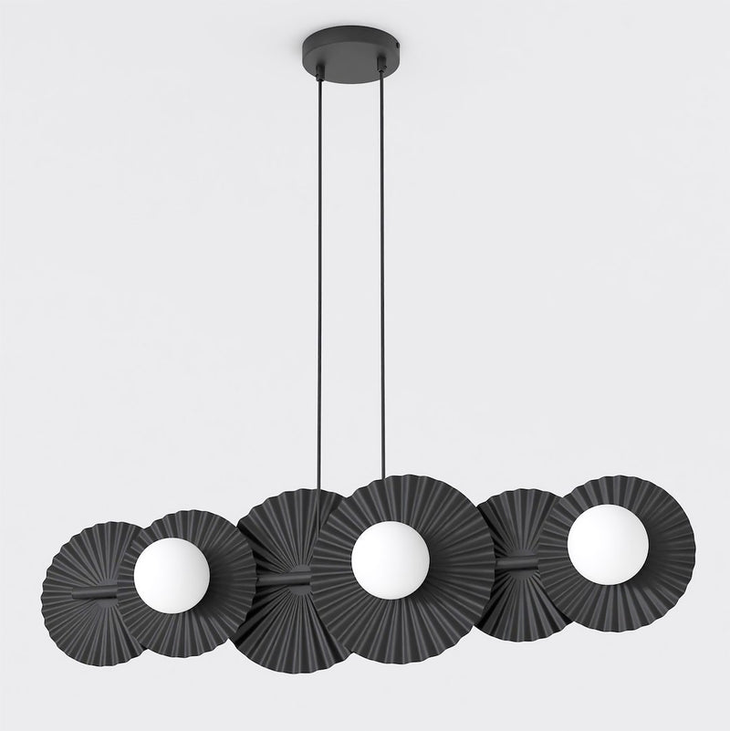 Suspension Umbra 6 lumières noire, verre blanc