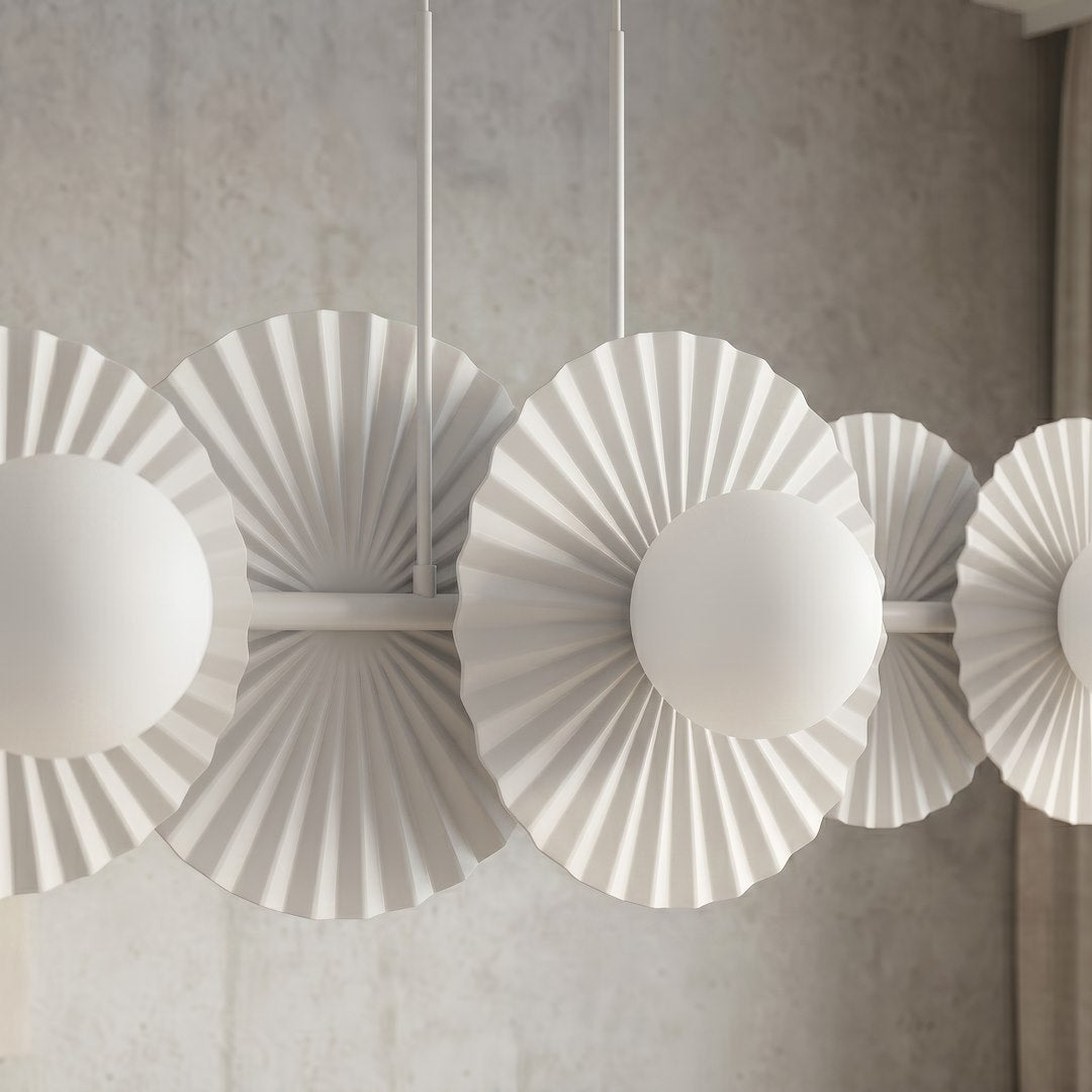 Suspension Umbra 6 lumières blanche, verre blanc