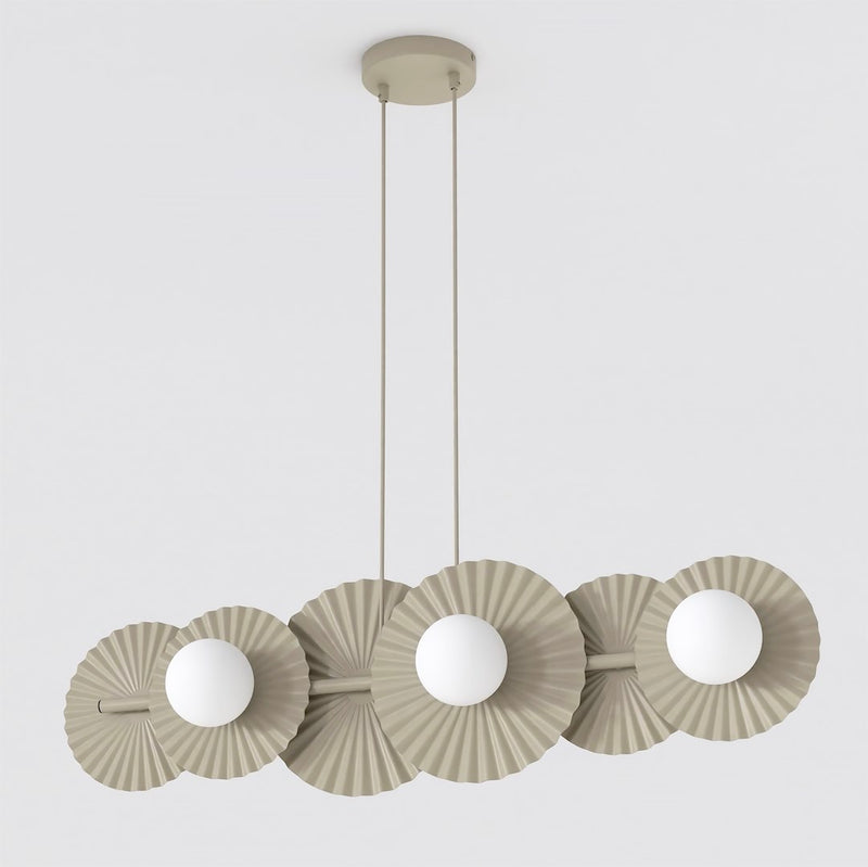 Suspension Umbra 6 lumières beige, verre blanc