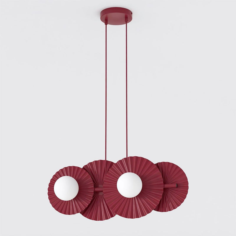 Suspension Umbra 4 lumières bordeaux, verre blanc