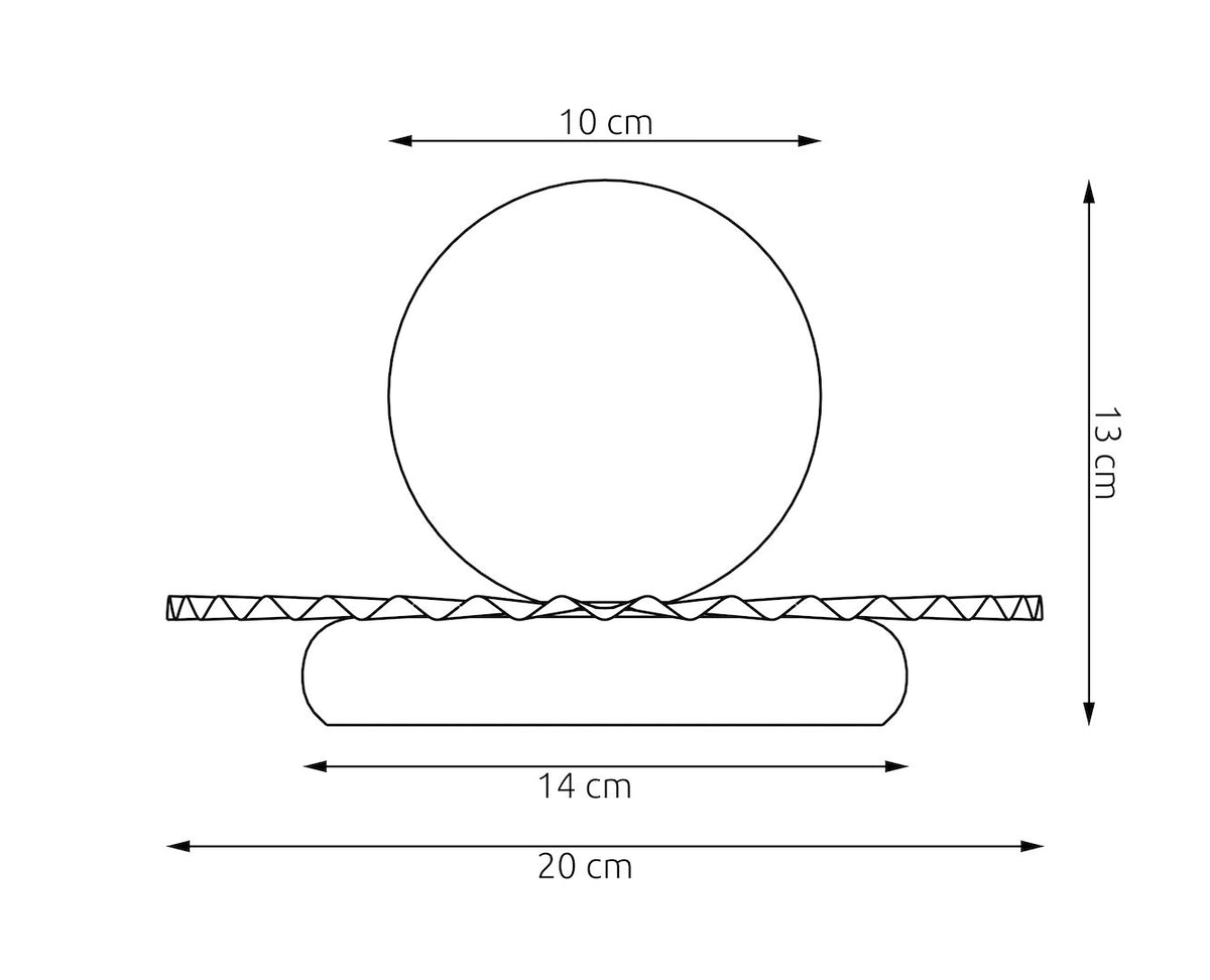 Schéma coté du luminaire indiquant 10, 13, 14 et 20 centimètres