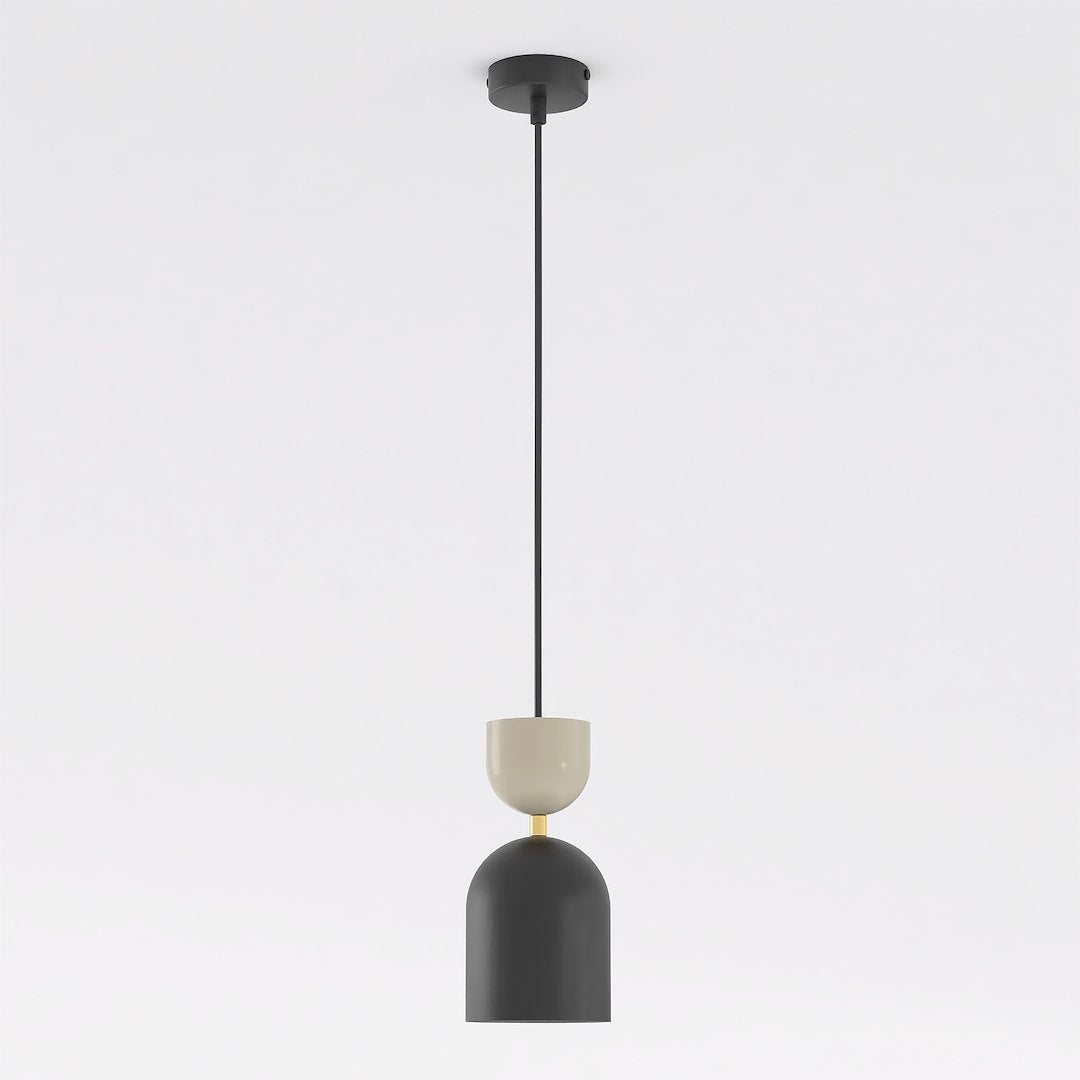 Suspension noire et beige sur fond blanc, vue de face du produit.