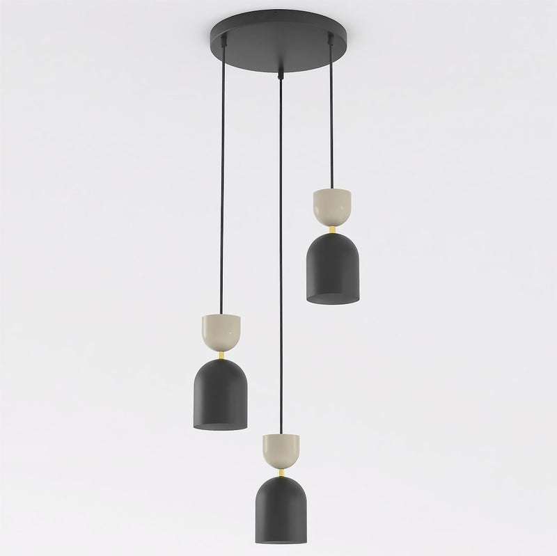 Suspension Gaudi 3 lumières noire et beige, H 34 cm