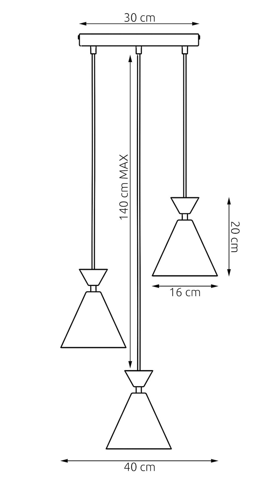 Suspension Klever 3 lumières noire