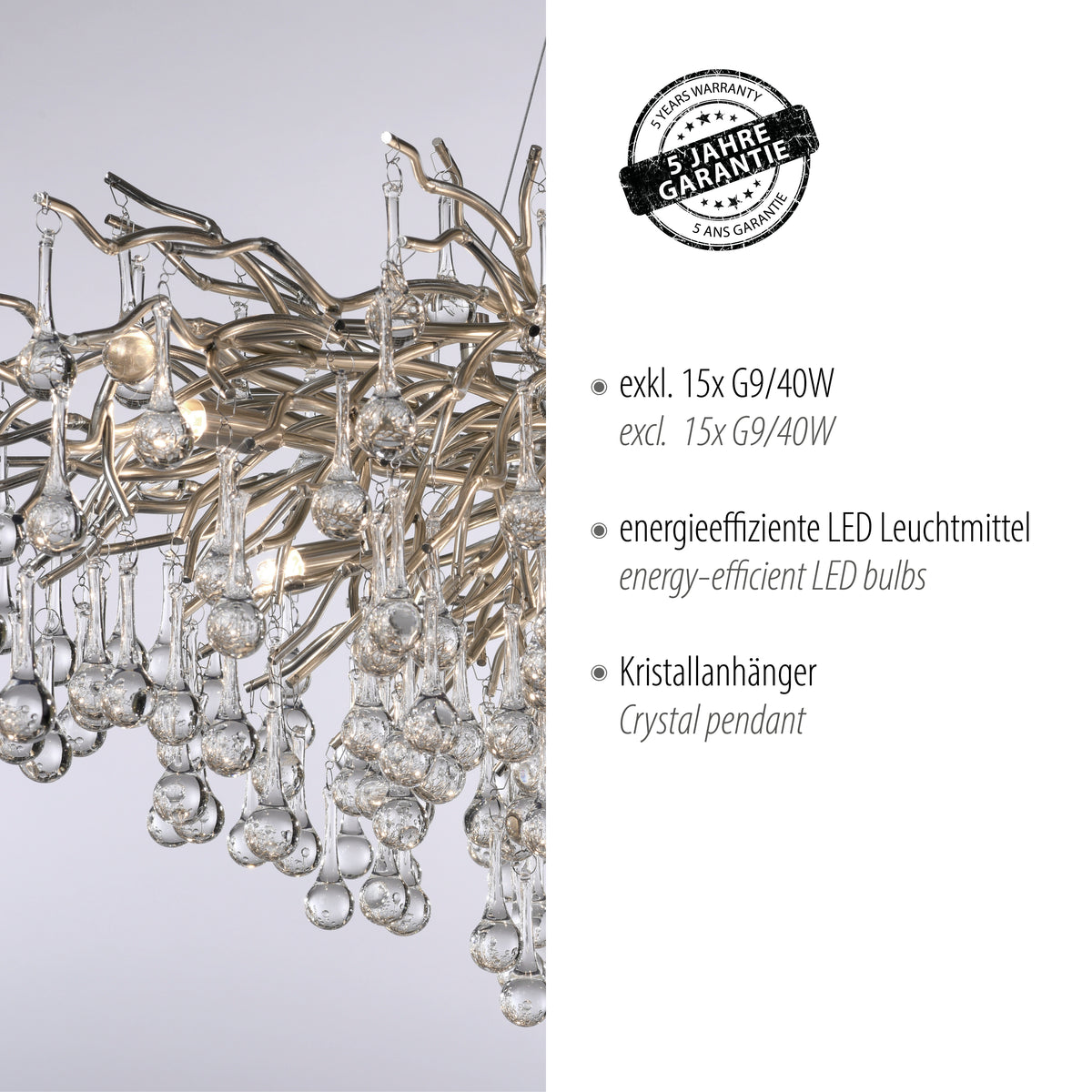 Suspension Icicle 15 lumières acier, verre