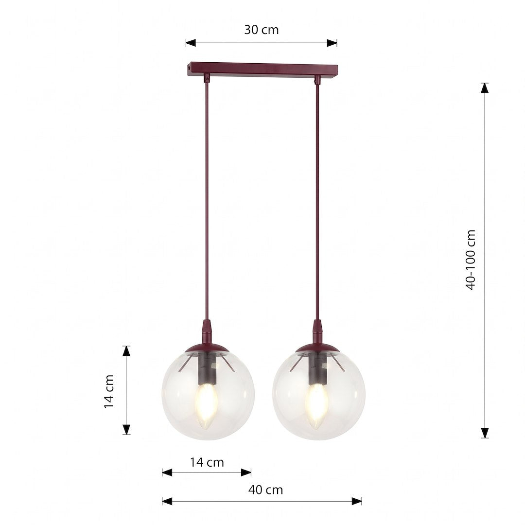 Schéma coté du luminaire, largeur 40 cm et hauteur réglable de 40 à 100 cm