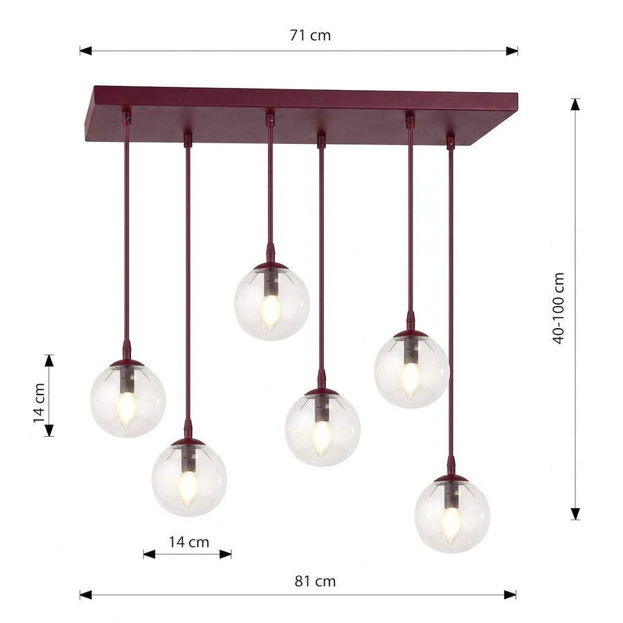 Schéma coté du luminaire : largeur 71 cm, hauteur réglable 40 à 100 cm