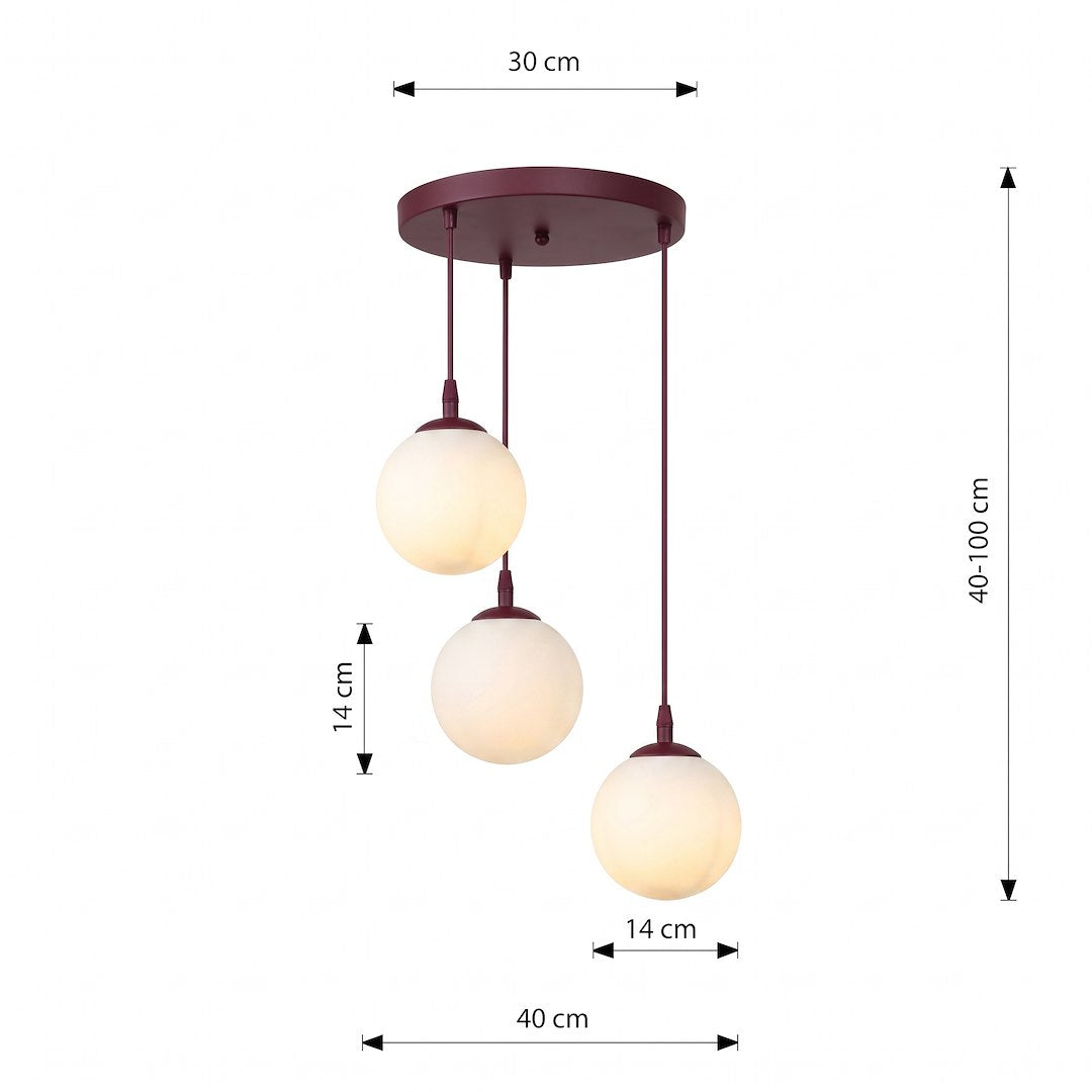 Schéma de dimensions : hauteur réglable de 40 à 100 cm, globes de 14 cm