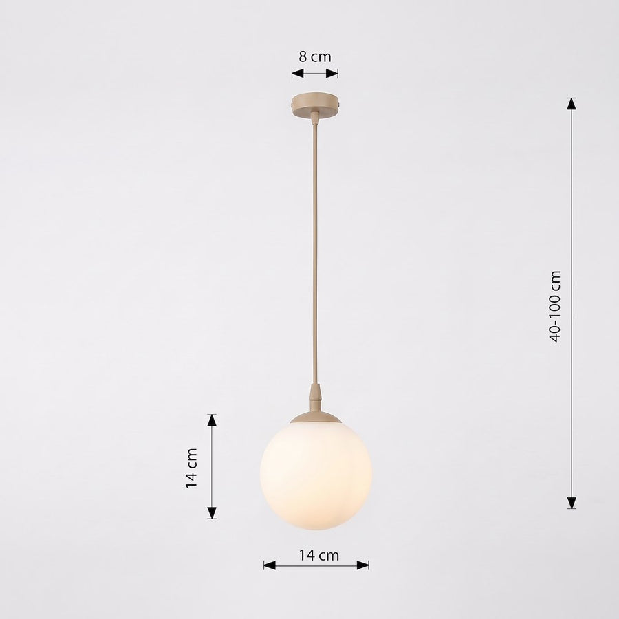 Schéma coté de la suspension avec dimensions du globe et hauteur réglable
