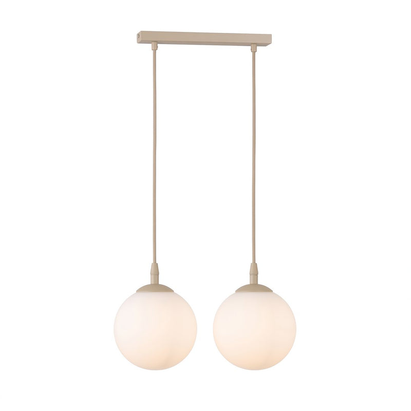 Suspension Cosmo 2 lumières beige, verre blanc