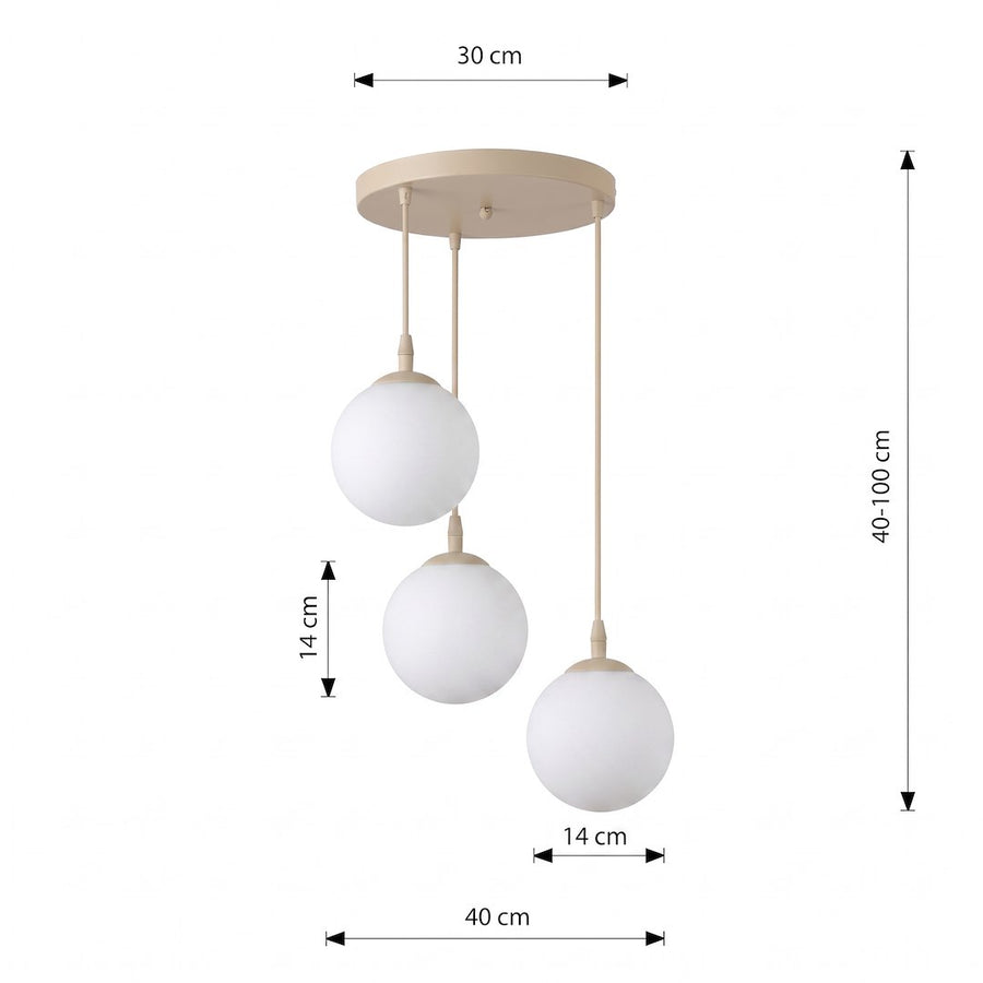 Suspension Cosmo 3 lumières beige, verre blanc
