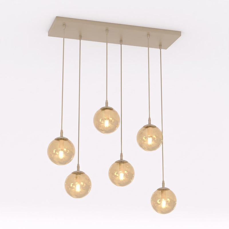 Suspension Cosmo 6 lumières beige, verre ambré