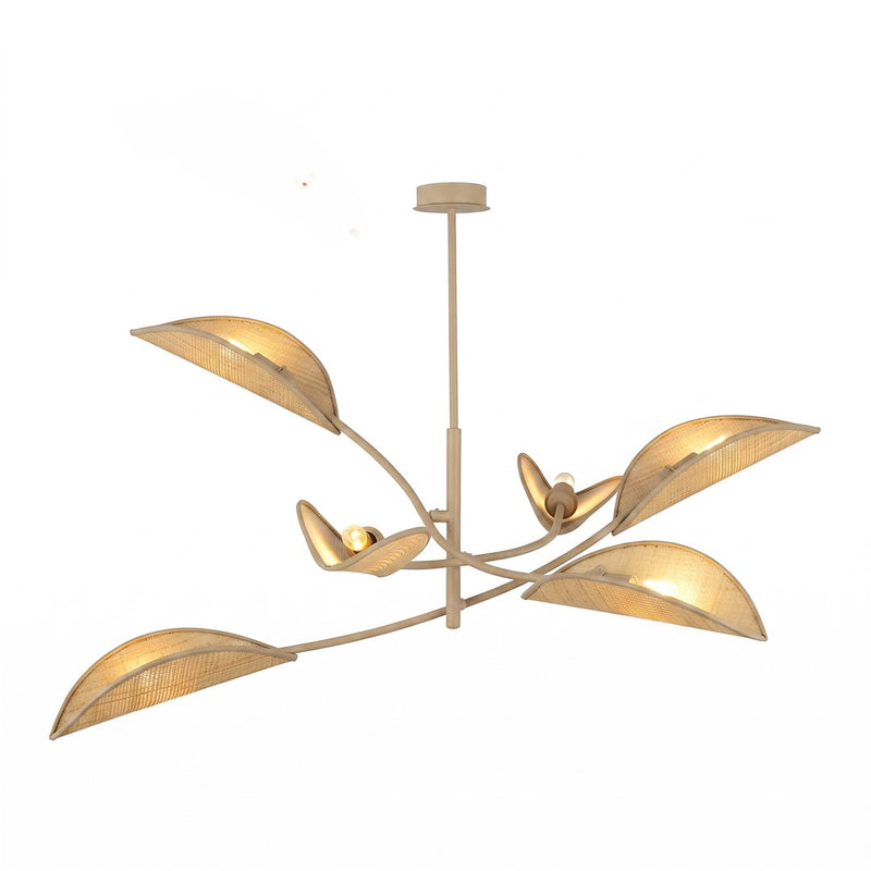 Plafonnier Lotus 6 lumières beige, tissu rotin