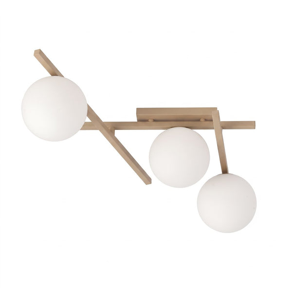 Plafonnier Smart 3 lumières beige, verre blanc