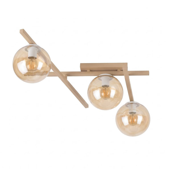 Plafonnier Smart 3 lumières beige, verre ambré
