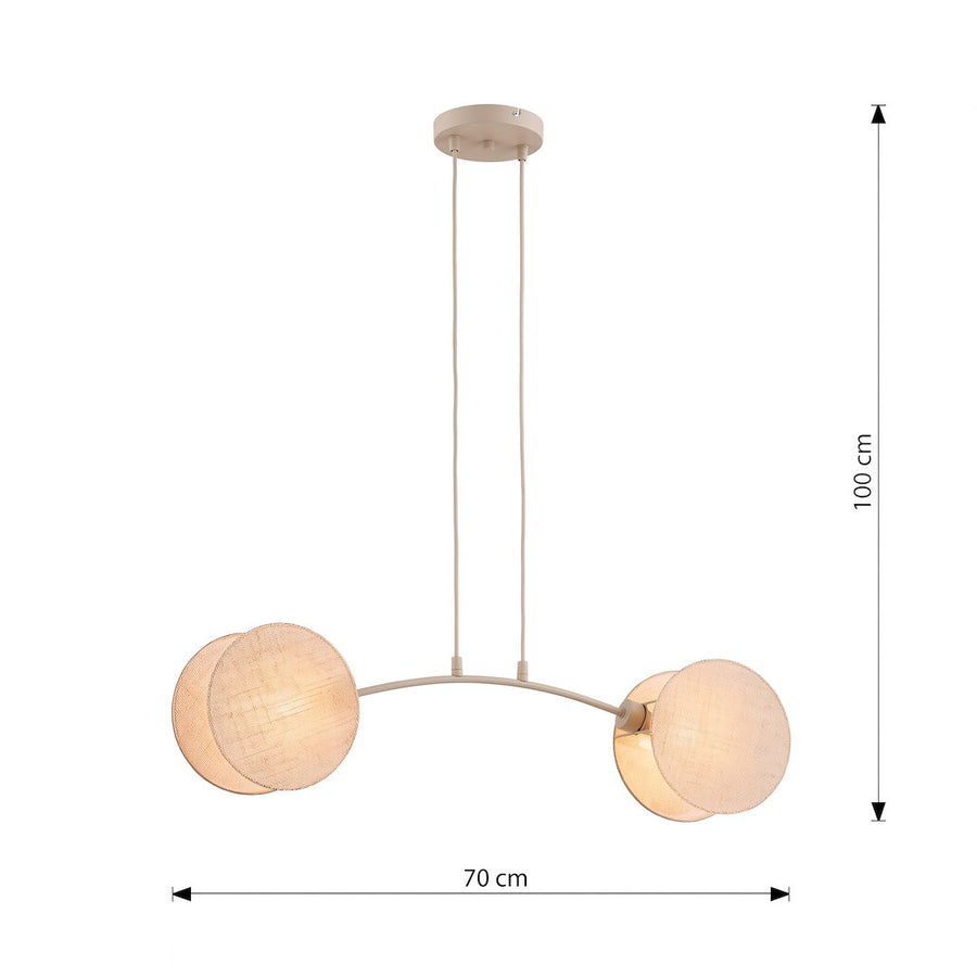 Schéma coté du luminaire suspendu, hauteur 100 cm et largeur 70 cm