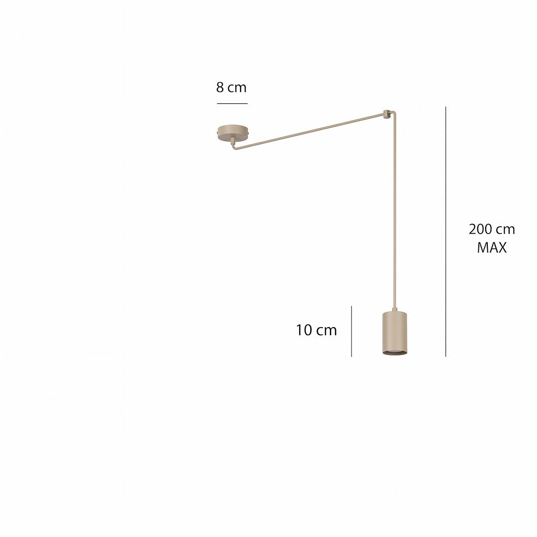 Schéma coté indiquant rosace de 8 cm, abat-jour de 10 cm et 200 cm maximum.