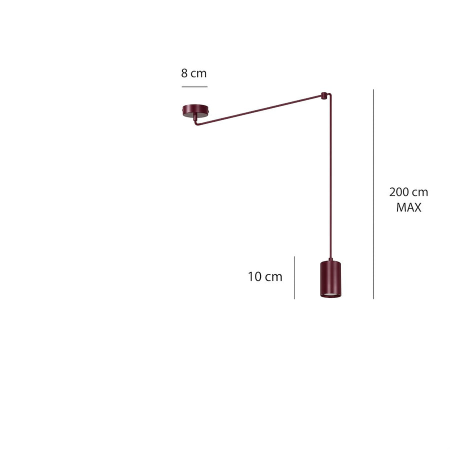 Schéma coté : rosace 8 cm, diffuseur 10 cm et hauteur maximale 200 cm