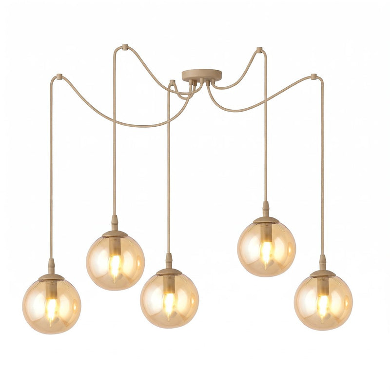 Suspension Gigi 5 lumières beige, verre ambré