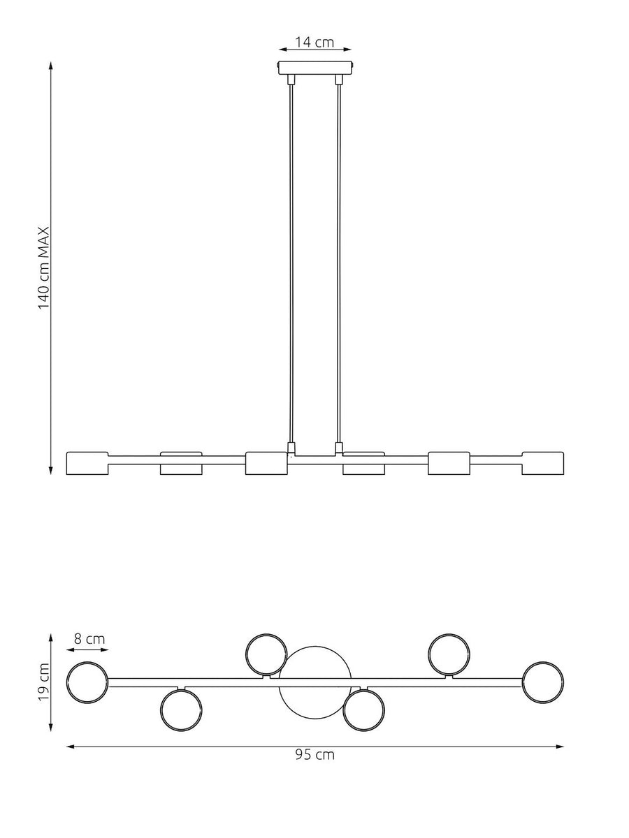 Schéma technique coté indiquant hauteur maximale 140 cm et largeur 95 cm