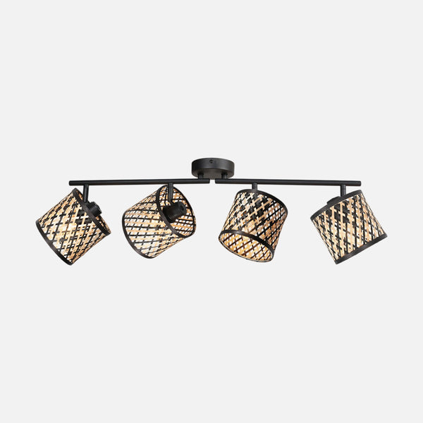 4-light ceiling spotlight, braided bamboo, black and natural, 73 cm bar | Timor