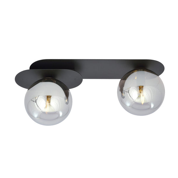 Plaza 2-light flush mount black, graphite glass
